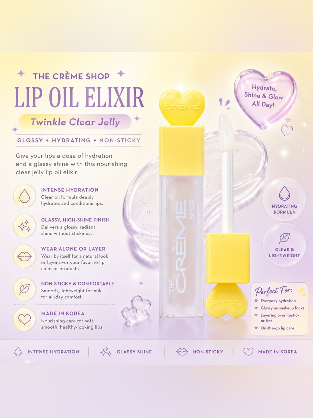 💜 The Crème Shop Lip Oil Elixir – Twinkle Clear Jelly 💜